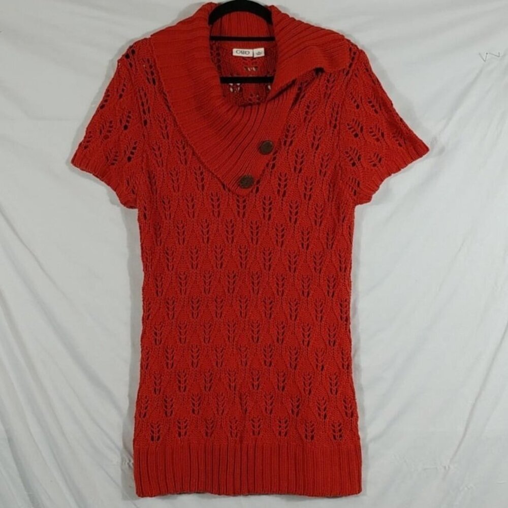 Cato Women's Orange Short Sleeved Casual Boho Crochet Ribbed Sweater Size XL